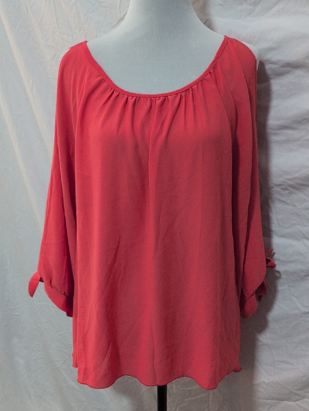 Relaxed Coral Tie-Sleeve Tunic Top